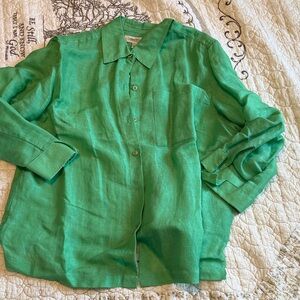 Coldwater Creek Vibrant Green Linen Button-Front Shirt
